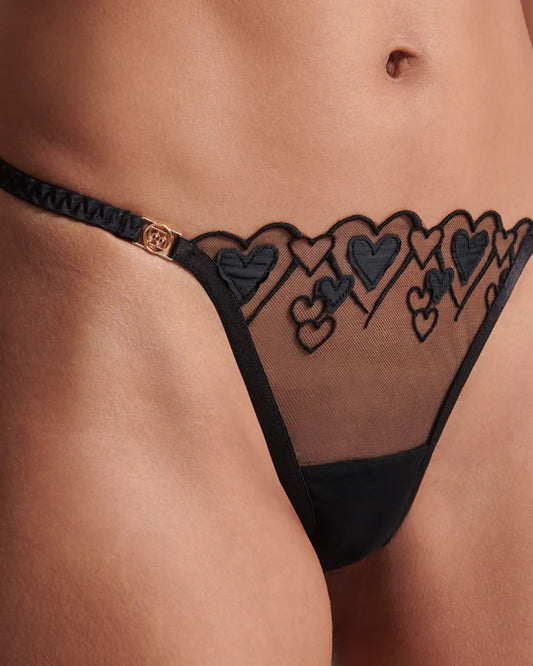 Open Black Heart Thong